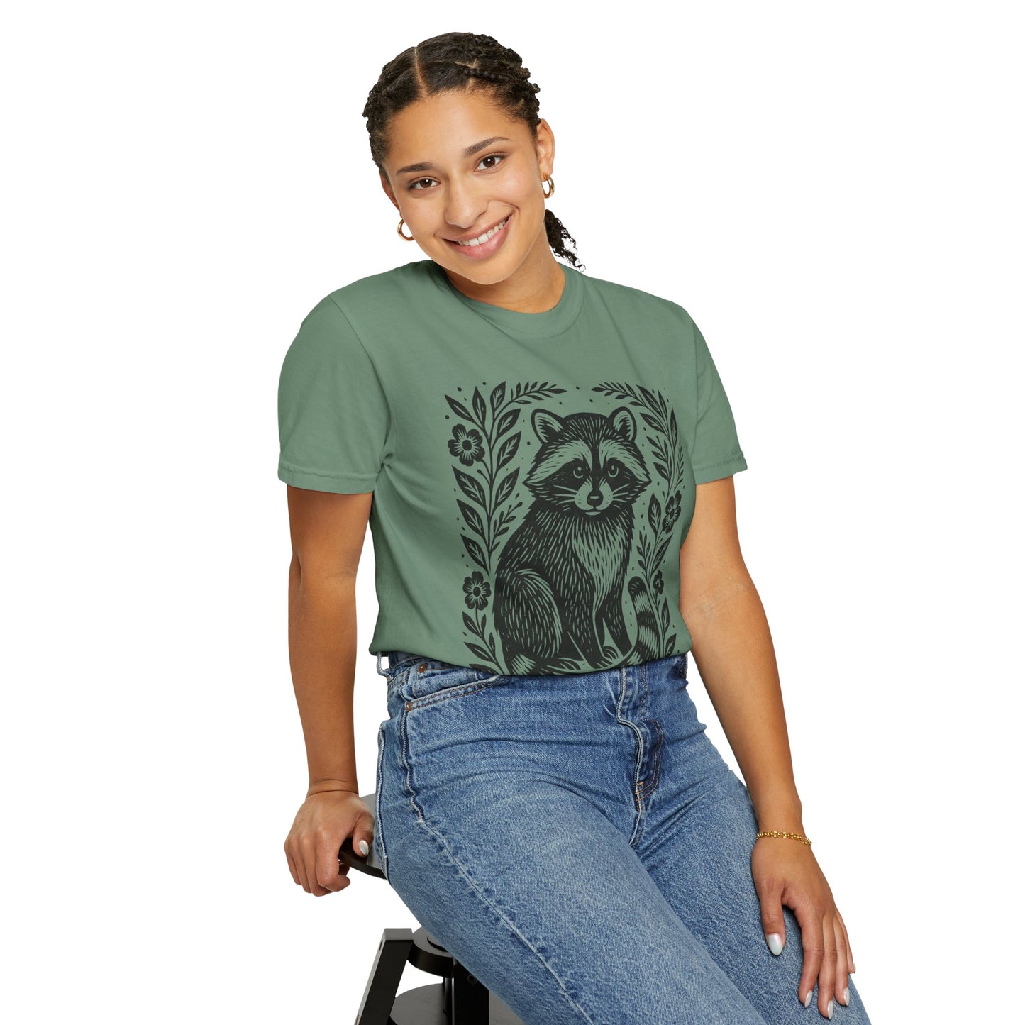 Woodcut Raccoon Illustration T-Shirt | Forest Animal Tee Wildlife lover Comfort Colors T-shirt