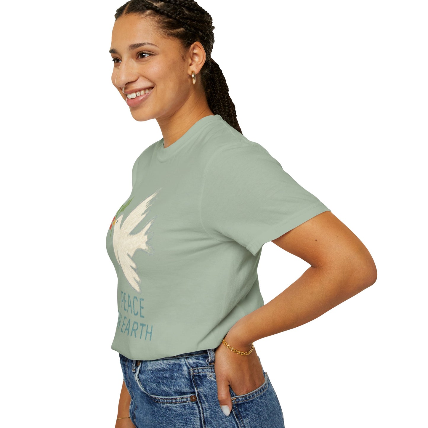 Peace on Earth Dove T-shirt | Holiday Dove with Holly Branch Comfort Colors T-Shirt