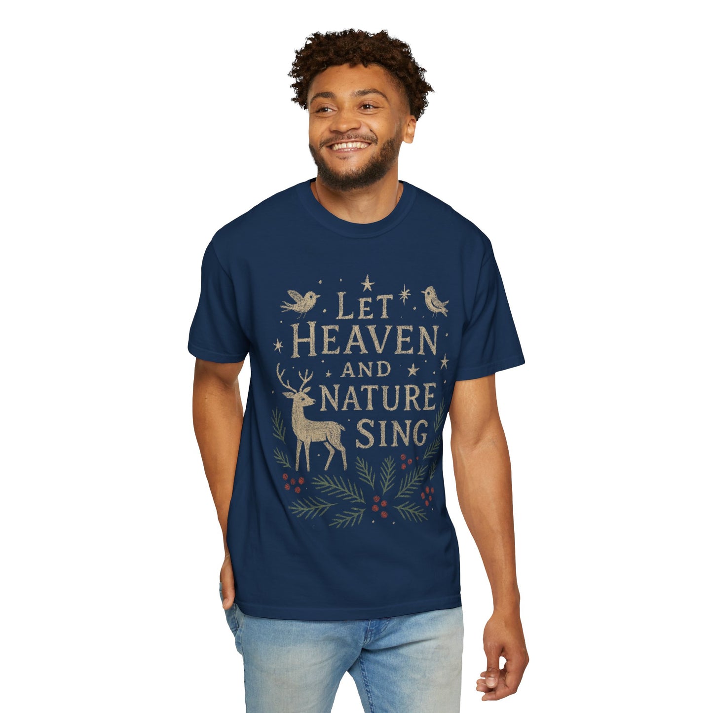 Heaven and Nature Sing Comfort Colors Christmas T-shirt, Festive Holiday Tee, Unisex Graphic Shirt, Christmas Gift Ideas, Religious