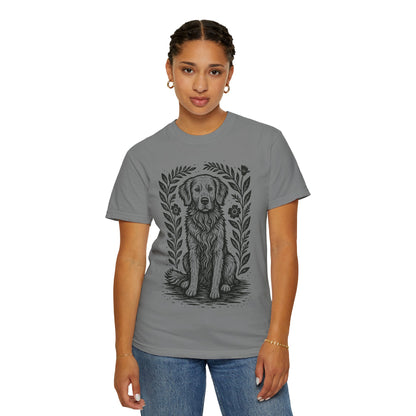 Golden Retriever Illustration T-shirt | Floral Laurel Dog Portrait Comfort Colors Dog Lovers T-shirt