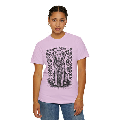 Golden Retriever Illustration T-shirt | Floral Laurel Dog Portrait Comfort Colors Dog Lovers T-shirt