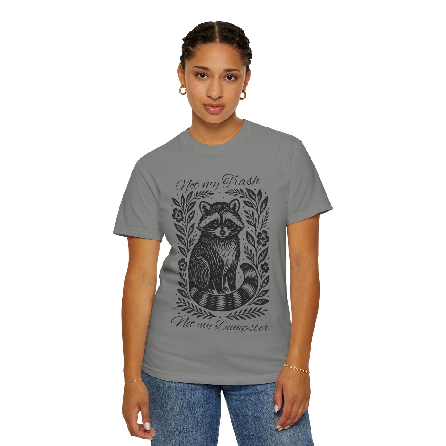 Woodcut Raccoon Illustration T-Shirt | Forest Animal Tee, Wildlife lover Comfort Colors T-shirt, Not my Trash Funny shirt