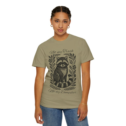Woodcut Raccoon Illustration T-Shirt | Forest Animal Tee, Wildlife lover Comfort Colors T-shirt, Not my Trash Funny shirt