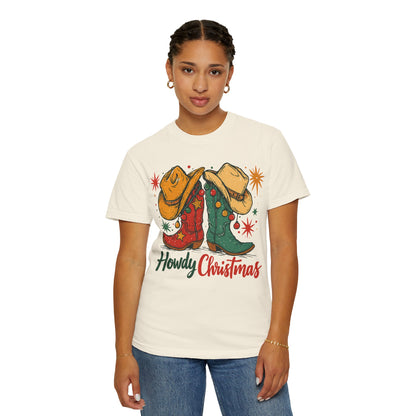Howdy Christmas Cowboy Boots and Hats T-Shirt | Western Holiday Graphic, Comfort Colors