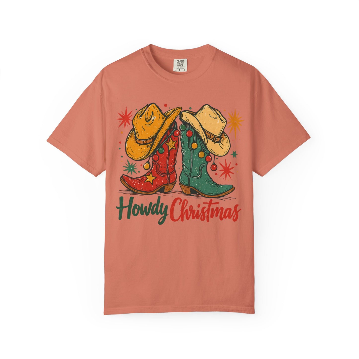Howdy Christmas Cowboy Boots and Hats T-Shirt | Western Holiday Graphic, Comfort Colors