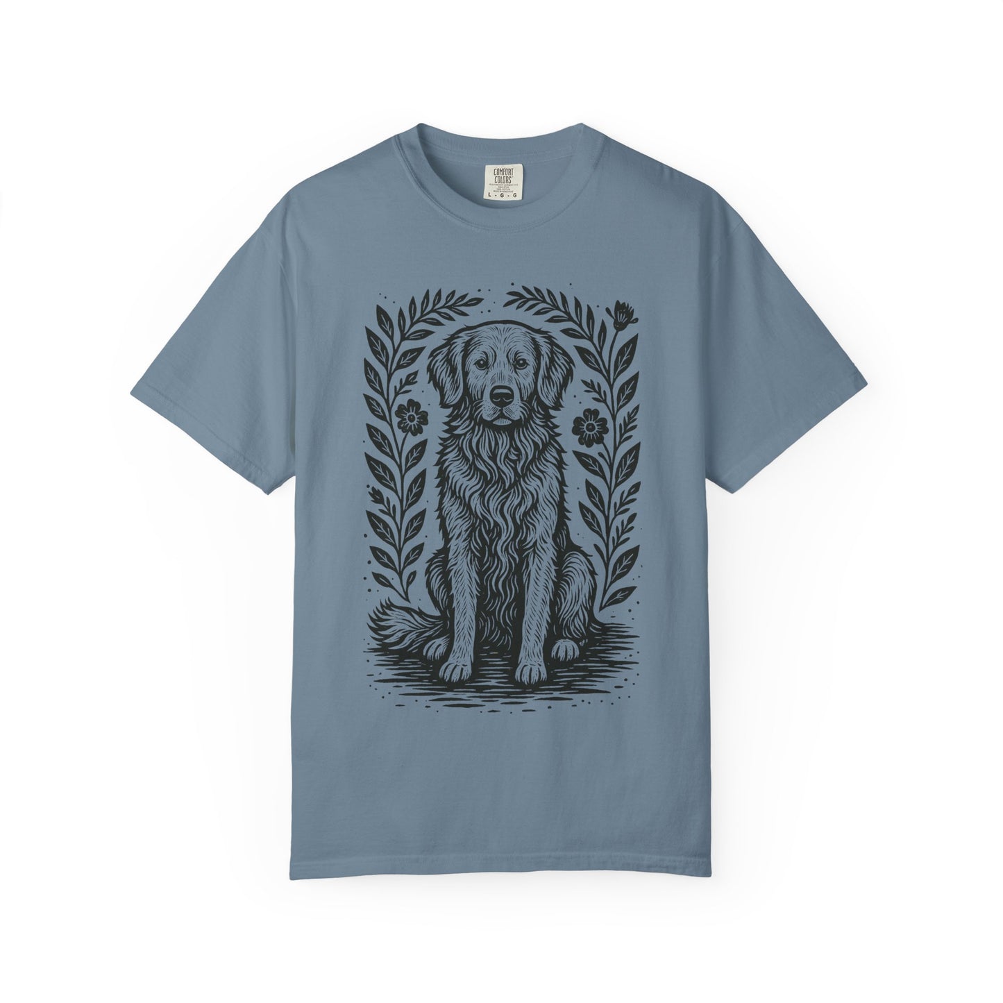 Golden Retriever Illustration T-shirt | Floral Laurel Dog Portrait Comfort Colors Dog Lovers T-shirt