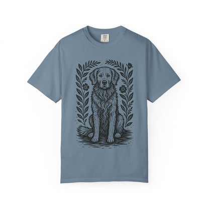 Golden Retriever Illustration T-shirt | Floral Laurel Dog Portrait Comfort Colors Dog Lovers T-shirt