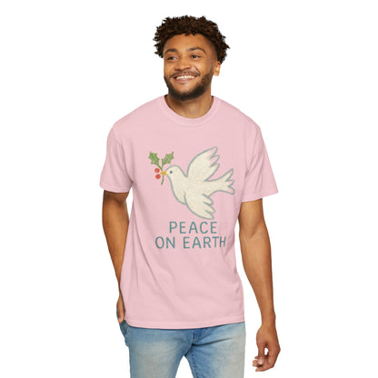 Peace on Earth Dove T-shirt | Holiday Dove with Holly Branch Comfort Colors T-Shirt