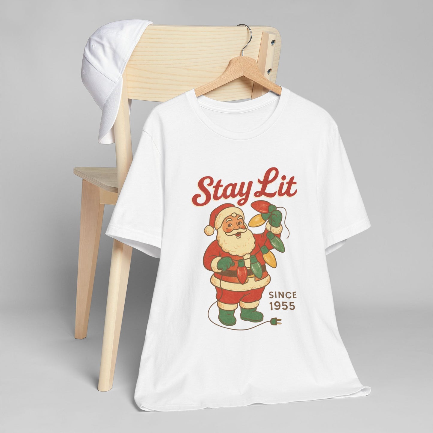 Stay Lit Vintage Santa T-Shirt, Funny Christmas Tee, Holiday Apparel, Unisex Holiday Shirt, Christmas Gift, Festive Wear