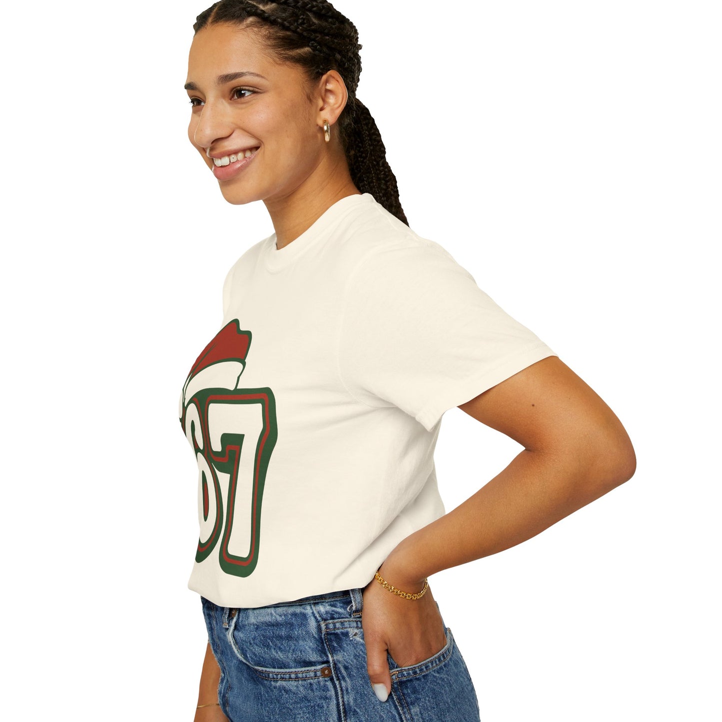 Santa Hat Number 67 T-Shirt | Holiday Sports Jersey Style, Comfort Colors