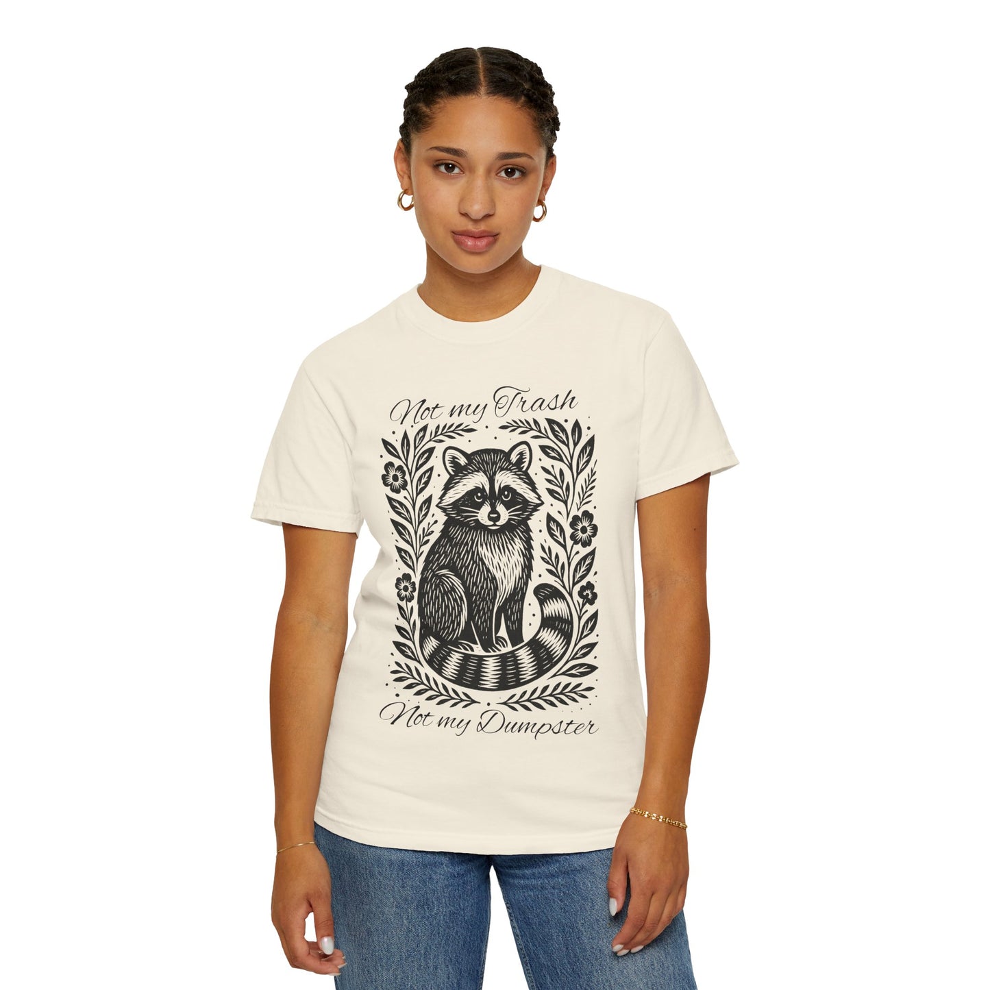 Woodcut Raccoon Illustration T-Shirt | Forest Animal Tee, Wildlife lover Comfort Colors T-shirt, Not my Trash Funny shirt